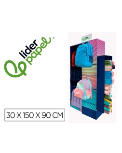 Mochila y estuche portatodo liderpapel expositor de suelo carton con 77 unidades surtidas 30x150x90 cm