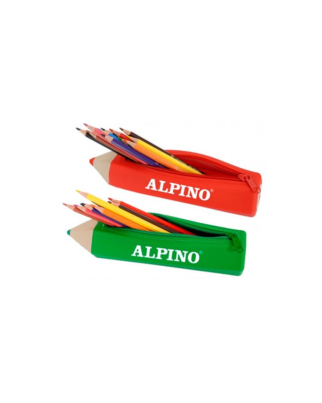 Bolso escolar portatodo alpino forma lapiz soft con 12 lapices de colores