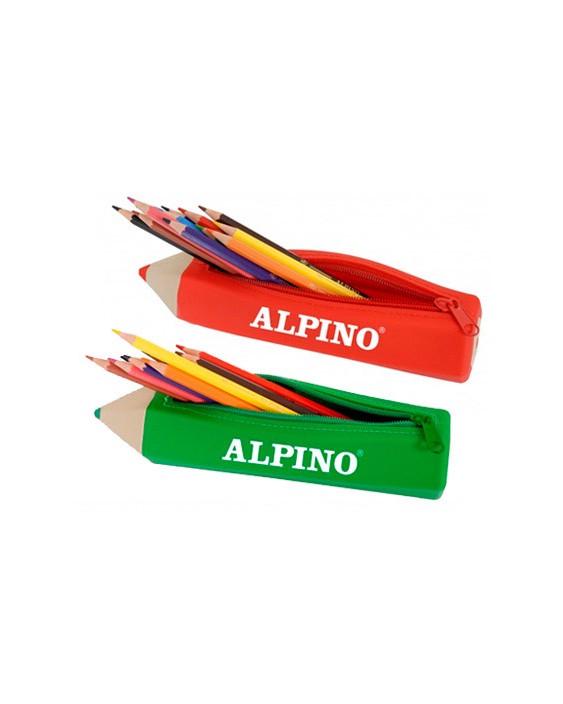 Bolso escolar portatodo alpino forma lapiz soft con 12 lapices de colores