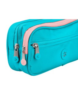 Estuche portatodo antartik fusion flex 3 cremalleras turquesa compañero mochila 100x60x220 mm