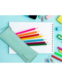 Estuche portatodo liderpapel plano estrecho una cremallera 200x60 mm verde manzana