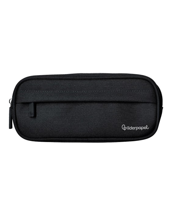 Estuche portatodo liderpapel classic ovalado 2 cremalleras con bolsillo delantero 210x90mm negro