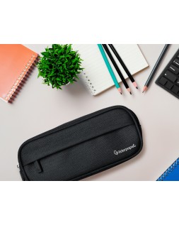 Estuche portatodo liderpapel classic ovalado 2 cremalleras con bolsillo delantero 210x90mm negro