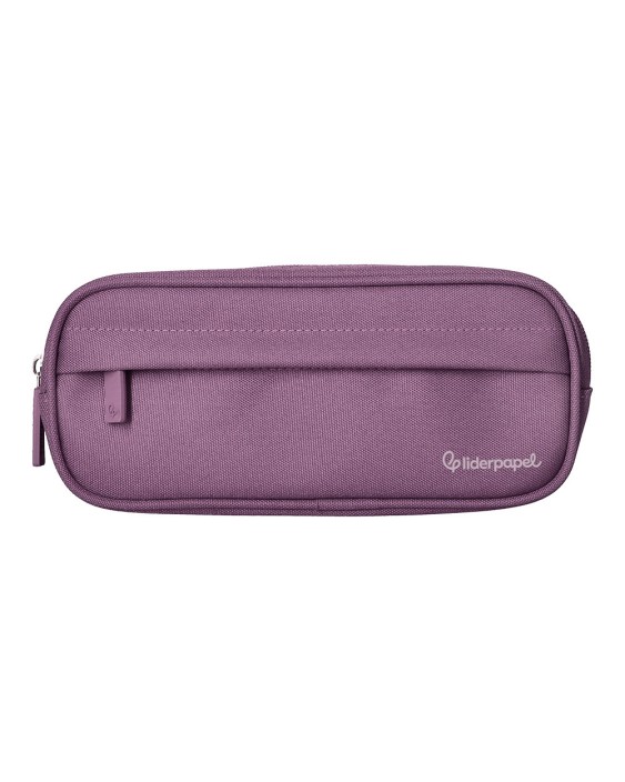 Estuche portatodo liderpapel classic ovalado 2 cremalleras con bolsillo delantero 210x90mm morado empolvado
