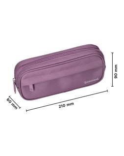 Estuche portatodo liderpapel classic ovalado 2 cremalleras con bolsillo delantero 210x90mm morado empolvado