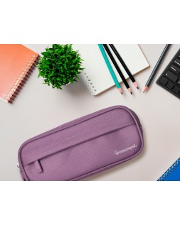 Estuche portatodo liderpapel classic ovalado 2 cremalleras con bolsillo delantero 210x90mm morado empolvado