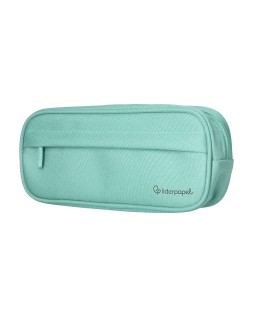 Estuche portatodo liderpapel classic ovalado 2 cremalleras con bolsillo delantero 210x90mm verde manzana