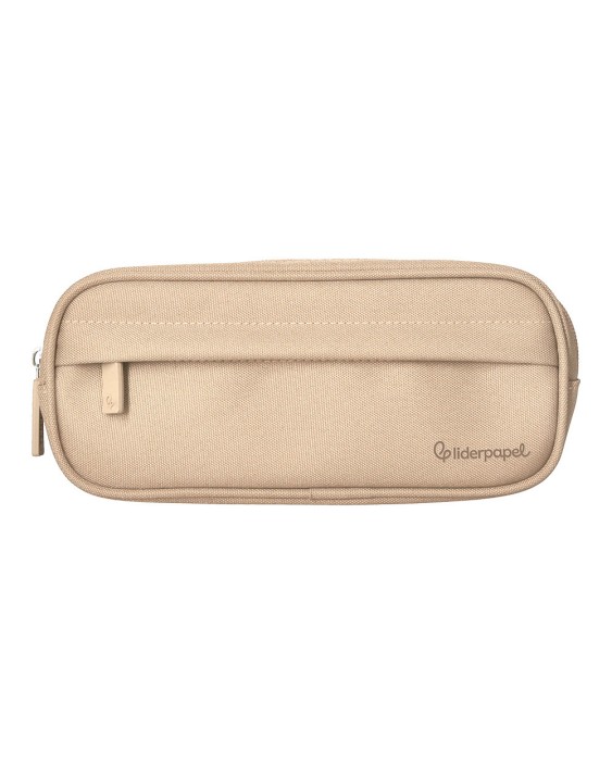 Estuche portatodo liderpapel classic ovalado 2 cremalleras con bolsillo delantero 210x90mm crema