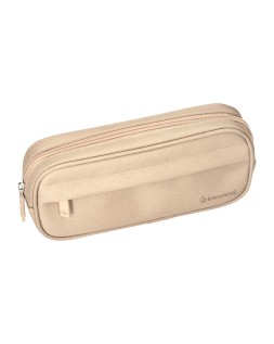 Estuche portatodo liderpapel classic ovalado 2 cremalleras con bolsillo delantero 210x90mm crema