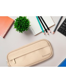 Estuche portatodo liderpapel classic ovalado 2 cremalleras con bolsillo delantero 210x90mm crema