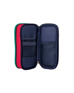 Estuche portatodo liderpapel funky 3 cremalleras con aperturas laterales azul rojo verde 220x100x65 mm