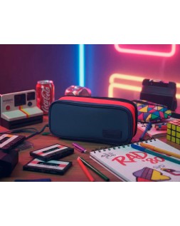 Estuche portatodo liderpapel funky 3 cremalleras con aperturas laterales azul rojo verde 220x100x65 mm