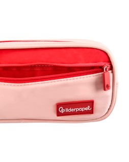 Estuche portatodo liderpapel duo 2 cremalleras con bolsillofrontal rosa 20x90x50 mm
