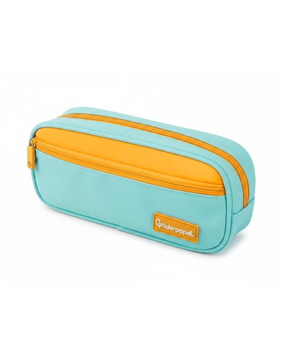 Estuche portatodo liderpapel duo 2 cremalleras con bolsillofrontal azul claro 220x90x50 mm