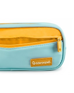 Estuche portatodo liderpapel duo 2 cremalleras con bolsillofrontal azul claro 220x90x50 mm