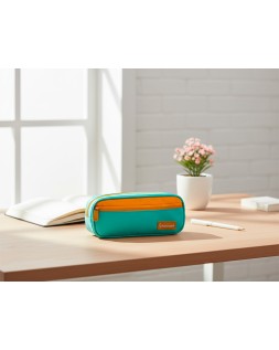 Estuche portatodo liderpapel duo 2 cremalleras con bolsillofrontal azul claro 220x90x50 mm