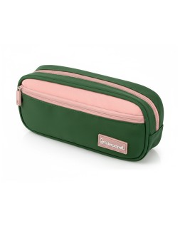 Estuche portatodo liderpapel duo 2 cremalleras con bolsillofrontal verde militar 220x90x50 mm