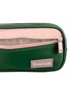 Estuche portatodo liderpapel duo 2 cremalleras con bolsillofrontal verde militar 220x90x50 mm