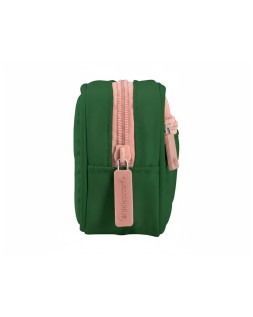 Estuche portatodo liderpapel duo 2 cremalleras con bolsillofrontal verde militar 220x90x50 mm