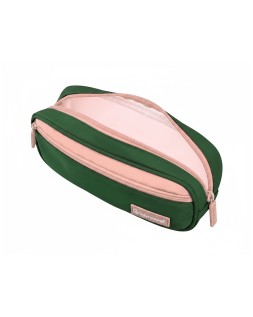 Estuche portatodo liderpapel duo 2 cremalleras con bolsillofrontal verde militar 220x90x50 mm