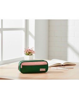 Estuche portatodo liderpapel duo 2 cremalleras con bolsillofrontal verde militar 220x90x50 mm