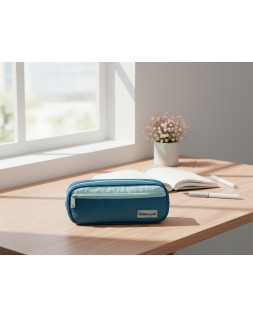 Estuche portatodo liderpapel duo 2 cremalleras con bolsillofrontal azul oscuro 220x90x50 mm