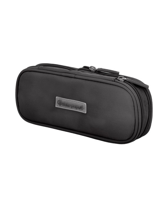 Estuche portatodo liderpapel color pop 2 cremalleras con compartimento extensible negro 230x60 mm