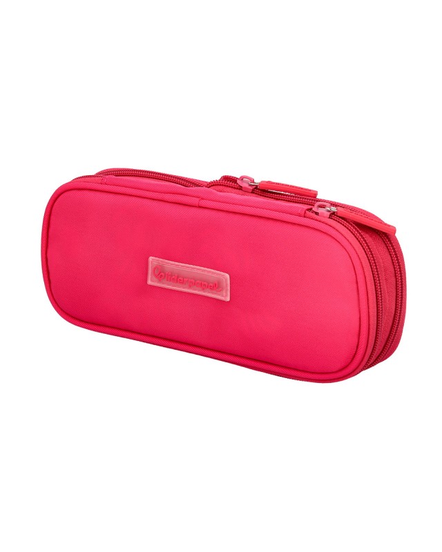 Estuche portatodo liderpapel color pop 2 cremalleras con compartimento extensible rosa fucsia 230x60 mm