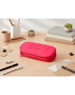 Estuche portatodo liderpapel color pop 2 cremalleras con compartimento extensible rosa fucsia 230x60 mm