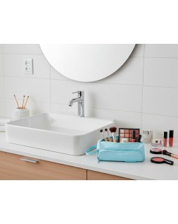 Estuche portatodo liderpapel minibag 2 cremalleras con bolsillo interior azul pastel 210x100x70 mm