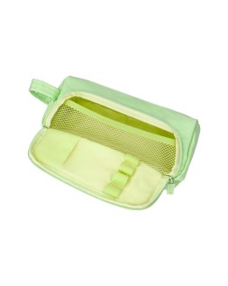 Estuche portatodo liderpapel minibag 2 cremalleras con bolsillo interior verde pastel210x100x70 mm