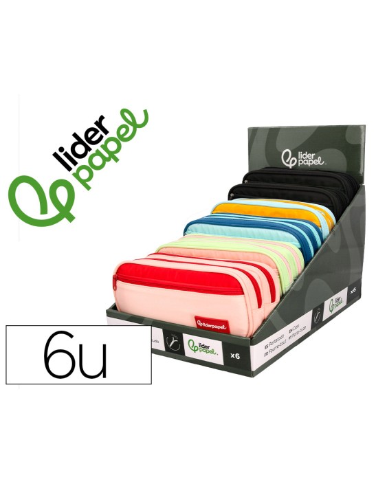 Estuche portatodo liderpapel duo 2 cremalleras con bolsillo frontal 220x90x50 mm