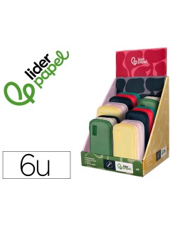 Estuche portatodo liderpapel funky 3 cremalleras con aperturas laterales 220x100x65 mm