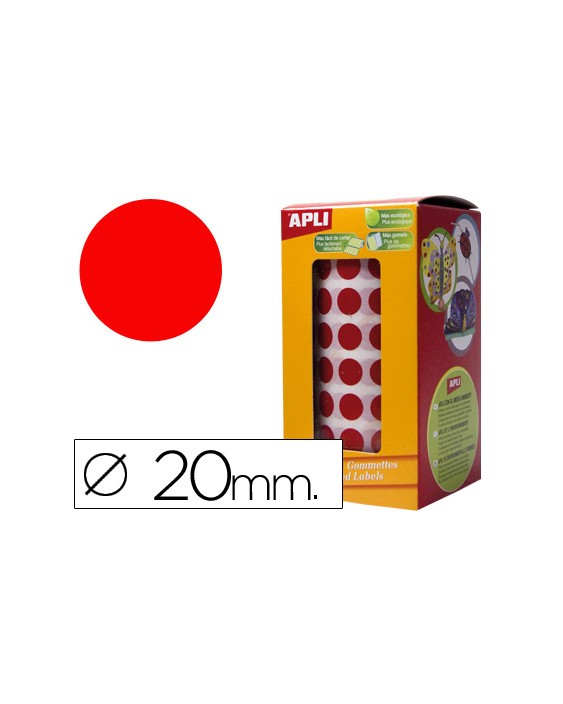 Gomets autoadhesivos circulares 20mm rojo rollo de 1770 unidades