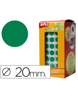 Gomets autoadhesivos circulares 20mm verde rollo de 1770 unidades