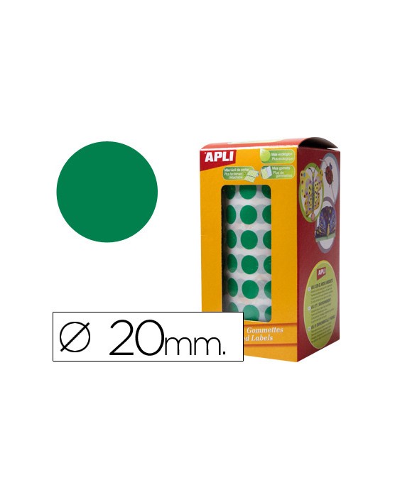 Gomets autoadhesivos circulares 20mm verde rollo de 1770 unidades