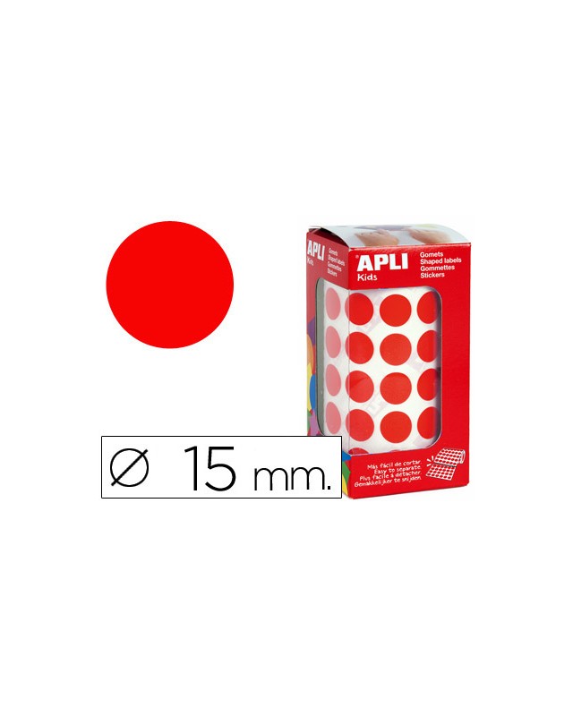 Gomets autoadhesivos circulares 15 mm rojo rollo de 2832 unidades