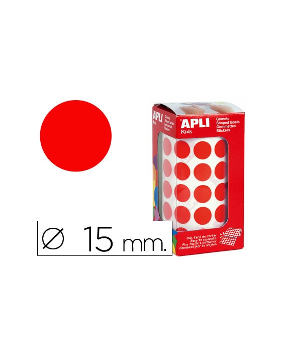 Gomets autoadhesivos circulares 15 mm rojo rollo de 2832 unidades