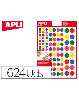 Gomets apli autoadhesivo circulo multicolor blister de 624 unidades surtidas
