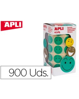 Gomets apli autoadhesivo smile verde cara feliz rollo de 900 unidades