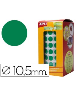 Gomets autoadhesivos circulares 10,5mm verde rollo de 5192 unidades