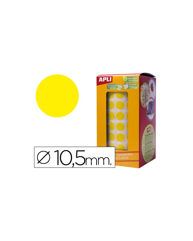 Gomets autoadhesivos circulares 10,5mm amarillo rollo de 5192 unidades