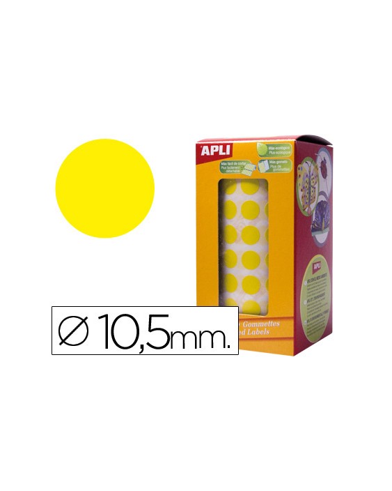 Gomets autoadhesivos circulares 10,5mm amarillo rollo de 5192 unidades
