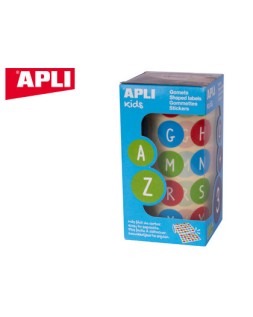 Gomets apli autoadhesivo redondo abecedario 20 mm diametro multicolor rollo de 900 unidades