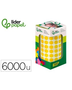 Gomets liderpapel autoadhesivo circulos 10,5 mm amarillo rollo de 6000 unidades en caja de carton