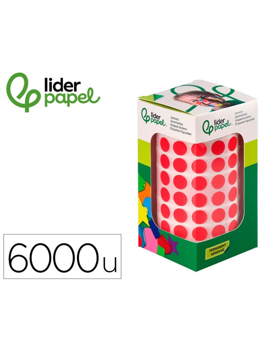 Gomets liderpapel autoadhesivo circulos 10,5 mm rojo rollo de 6000 unidades en caja de carton