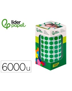 Gomets liderpapel autoadhesivo circulos 10,5 mm verde rollo de 6000 unidades en caja de carton