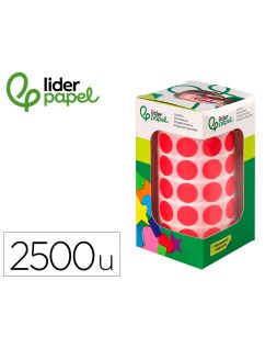 Gomets liderpapel autoadhesivo circulos 15 mm rojo rollo de 2500 unidades en caja de carton