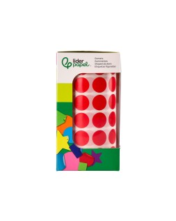 Gomets liderpapel autoadhesivo circulos 15 mm rojo rollo de 2500 unidades en caja de carton