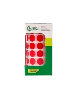 Gomets liderpapel autoadhesivo circulos 15 mm rojo rollo de 2500 unidades en caja de carton